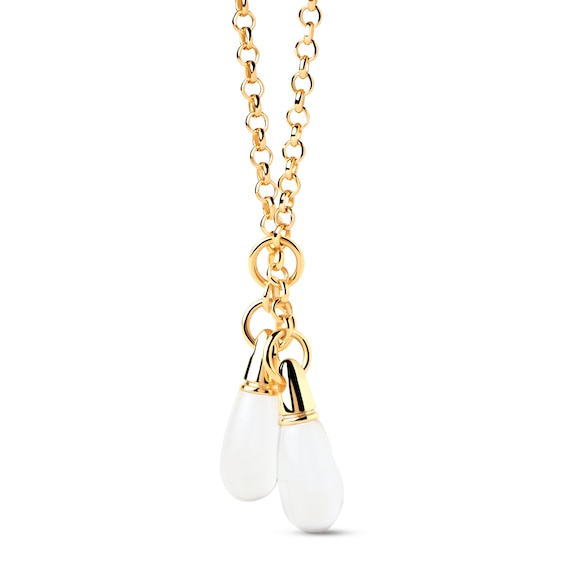 PDPAOLA⢠at Zales ICONS White Quartz Double Teardrop Sliding Chain Necklace in Sterling Silver with 18K Gold Plate