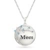 Thumbnail Image 1 of Swiss Blue Topaz and 1/20 CT. T.W. Diamond "Mom" Family Tree Disc Pendant in Sterling Silver