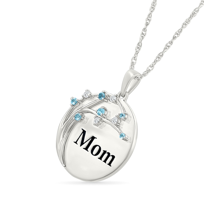 Main Image 2 of Swiss Blue Topaz and 1/20 CT. T.W. Diamond "Mom" Family Tree Disc Pendant in Sterling Silver