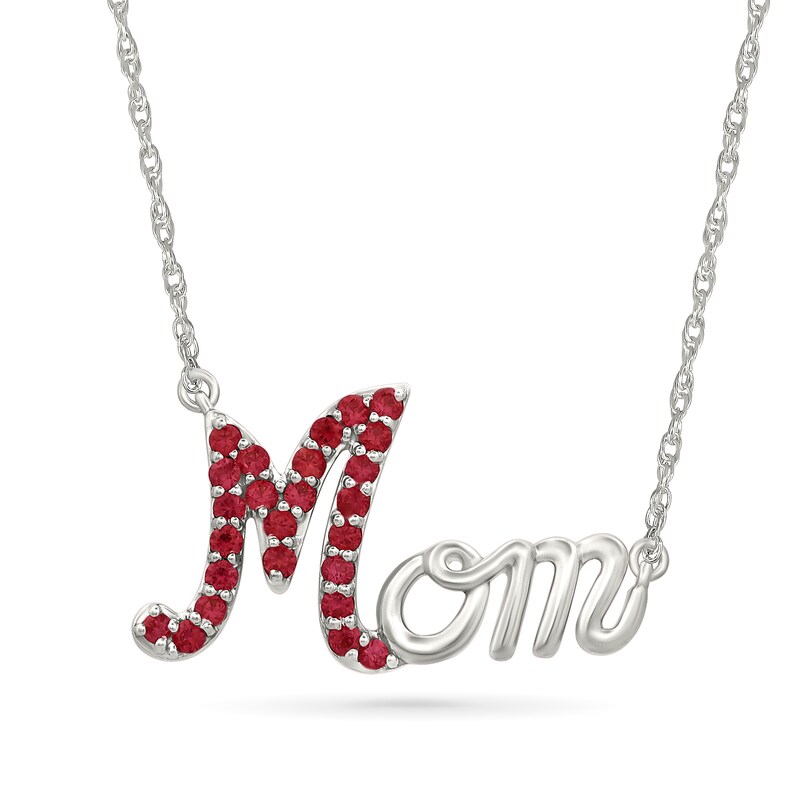 Main Image 1 of Lab-Created Ruby &quot;Mom&quot; Necklace in Sterling Silver