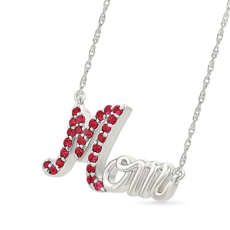 Main Image 2 of Lab-Created Ruby &quot;Mom&quot; Necklace in Sterling Silver