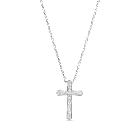 1/4 CT. T.w. Diamond Flared Cross Pendant in 10K White Gold - 19"