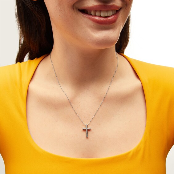 1/4 CT. T.w. Diamond Flared Cross Pendant in 10K White Gold - 19"
