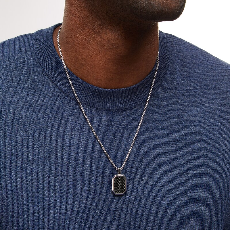 Main Image 2 of Vera Wang Men 1/3 CT. T.W. Black Diamond Octagon Pendant in Sterling Silver - 22"
