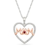 Thumbnail Image 1 of Lab-Created Ruby and 1/20 CT. T.W. Diamond "MOM" with Paw Print Heart Pendant in Sterling Silver and 10K Rose Gold