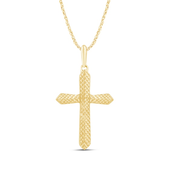 Textured Flared Cross Pendant in Sterling Silver with 14K Gold Plate
