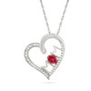 Thumbnail Image 1 of Oval Lab-Created Ruby and Diamond Accent "MOM" Tilted Heart Pendant in Sterling Silver