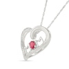 Thumbnail Image 2 of Oval Lab-Created Ruby and Diamond Accent "MOM" Tilted Heart Pendant in Sterling Silver