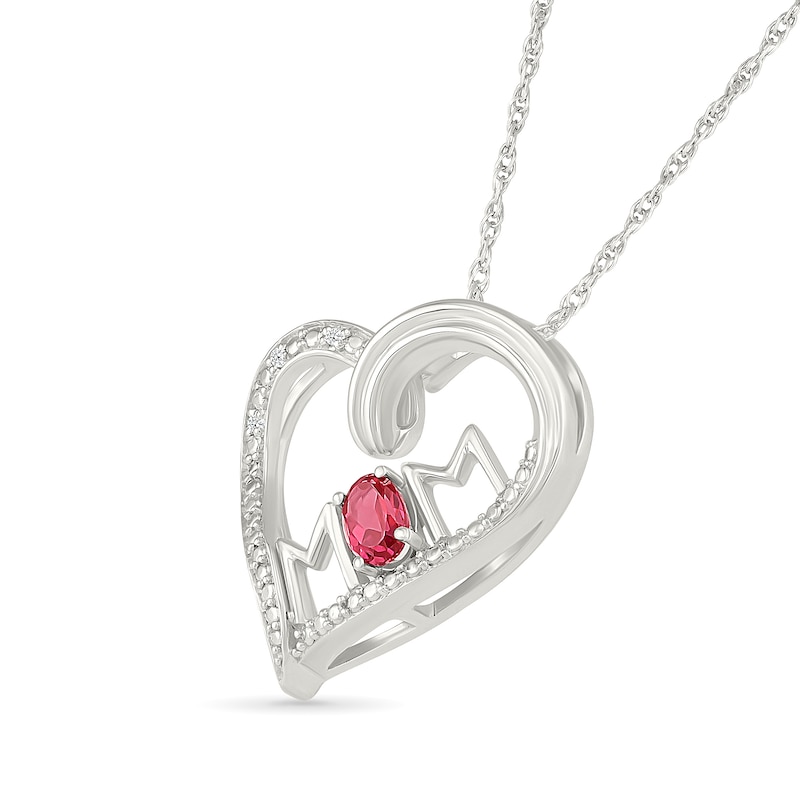 Main Image 2 of Oval Lab-Created Ruby and Diamond Accent "MOM" Tilted Heart Pendant in Sterling Silver