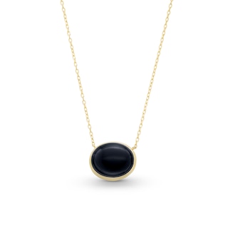 Sideways Oval Onyx Solitaire Necklace in Sterling Silver with 18K Gold Plate