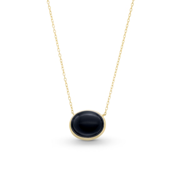 Sideways Oval Onyx Solitaire Necklace in Sterling Silver with 18K Gold Plate