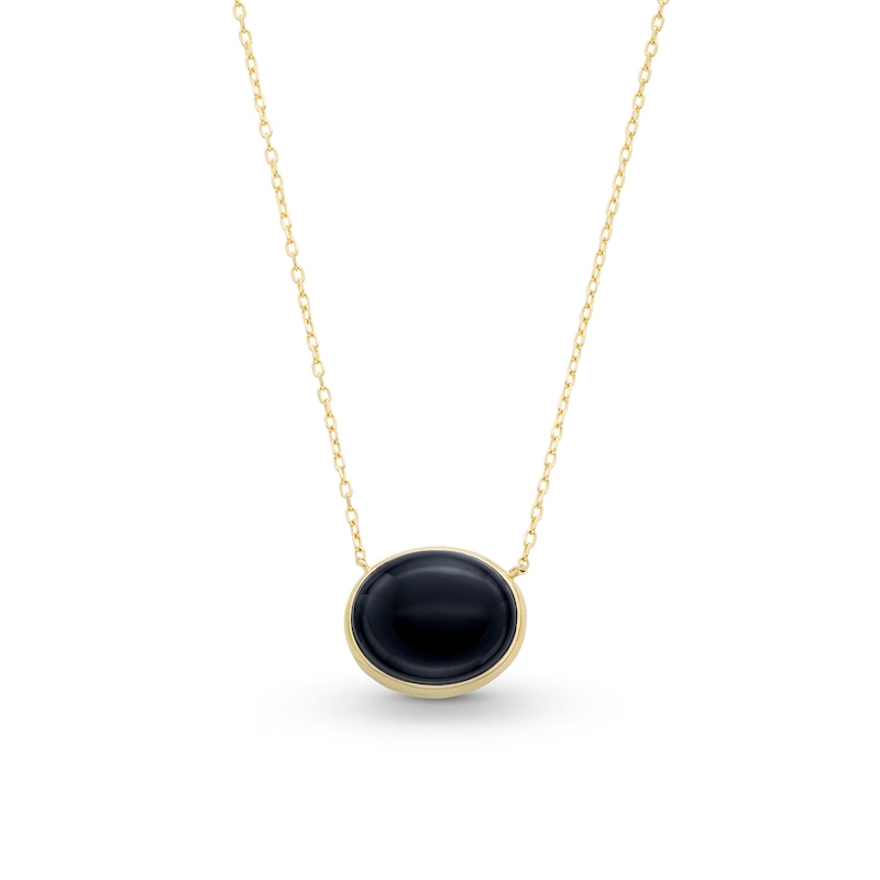 Main Image 1 of Sideways Oval Onyx Solitaire Necklace in Sterling Silver with 18K Gold Plate