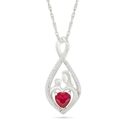 5.0mm Heart-Shaped Lab-Created Ruby and 1/10 CT. T.W. Diamond Infinity Motherly Love Pendant in Sterling Silver