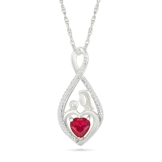5.0mm Heart-Shaped Lab-Created Ruby and 1/10 CT. T.W. Diamond Infinity Motherly Love Pendant in Sterling Silver