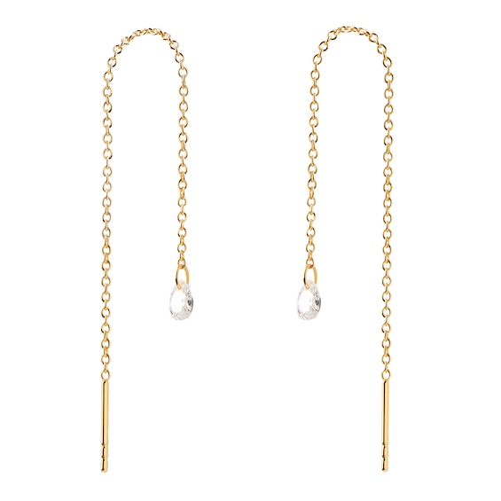 PDPAOLAâ¢ at Zales Pear-Shaped Cubic Zirconia Threader Earrings in Sterling Silver with 18K Gold Plate