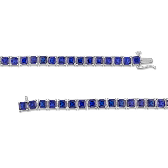 4.0mm Princess-Cut Blue Lab-Created Sapphire Tennis Bracelet in Sterling Silver - 7.5"