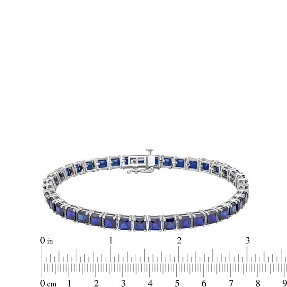 4.0mm Princess-Cut Blue Lab-Created Sapphire Tennis Bracelet in Sterling Silver - 7.5"