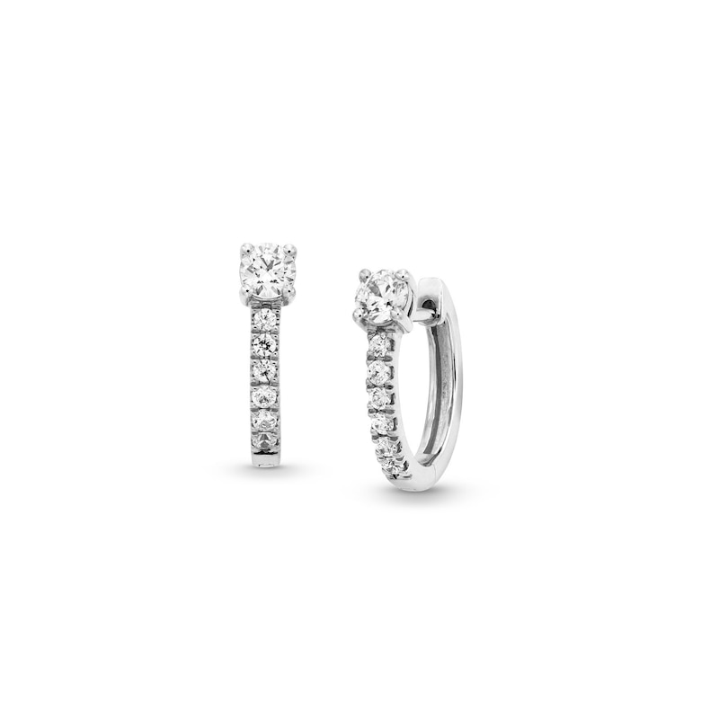 Main Image 1 of 1/2 CT. T.W. Diamond Hoop Earrings in 10K White Gold