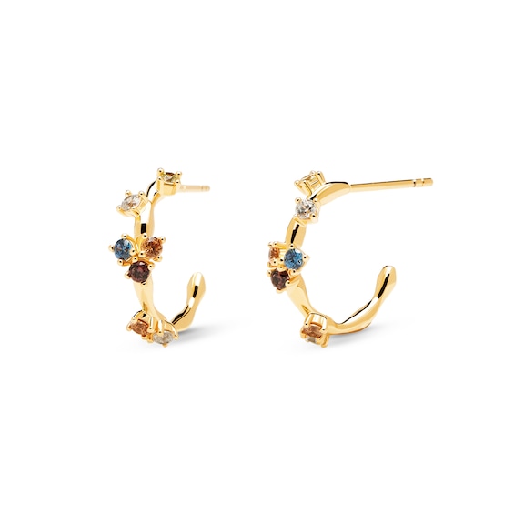 PDPAOLA™ at Zales Multi-Color Cubic Zirconia Scatter J-Hoop Earrings in Sterling Silver with 18K Gold Plate