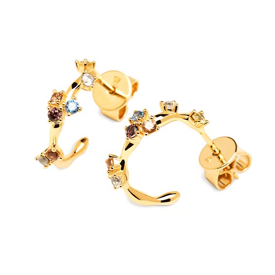 PDPAOLA™ at Zales Multi-Color Cubic Zirconia Scatter J-Hoop Earrings in Sterling Silver with 18K Gold Plate
