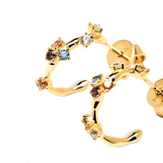 PDPAOLA™ at Zales Multi-Color Cubic Zirconia Scatter J-Hoop Earrings in Sterling Silver with 18K Gold Plate