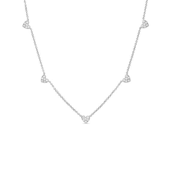 1/4 CT. T.w. Heart-Shaped Multi-Diamond Five Stone Station Necklace in 10K White Gold