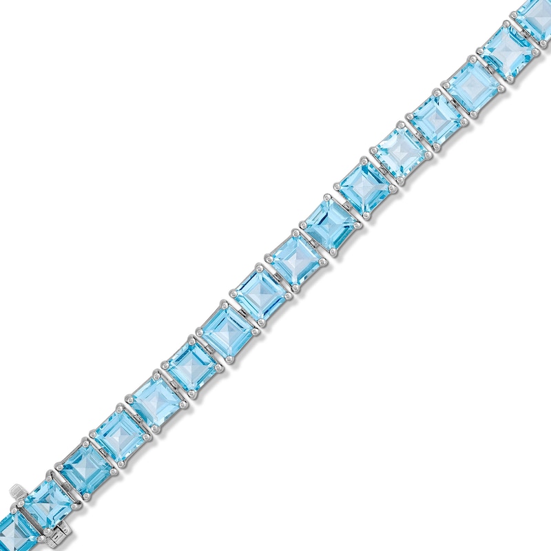 Main Image 1 of 4.0mm Princess-Cut Swiss Blue Topaz Tennis Bracelet in Sterling Silver - 7.5"