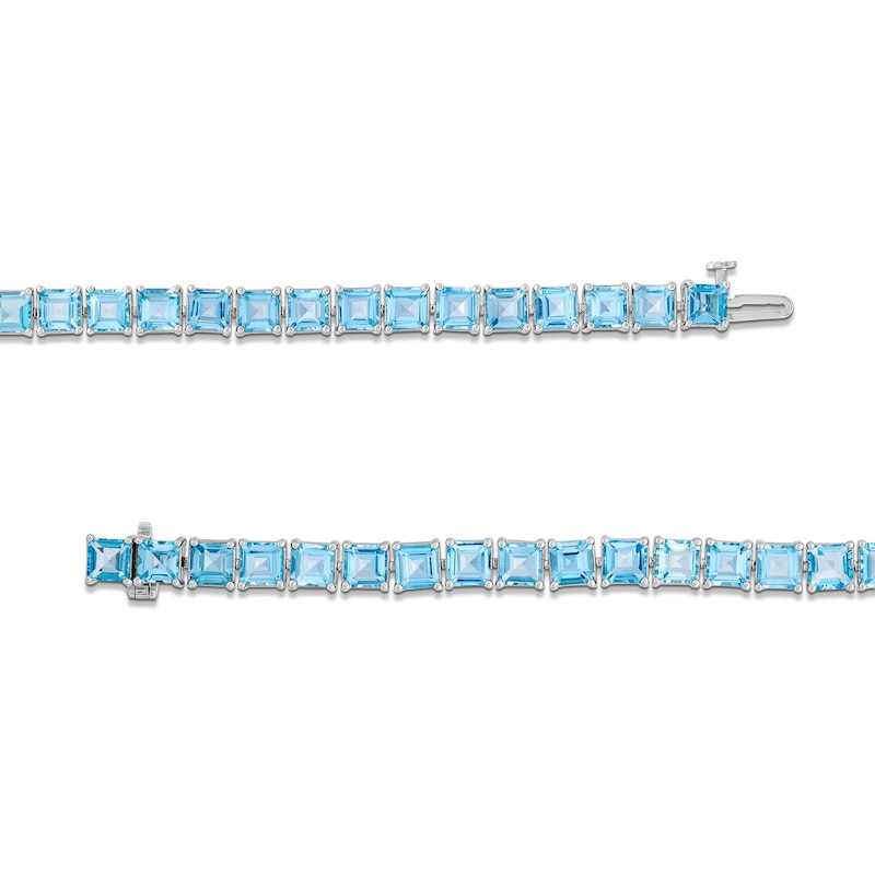 Main Image 3 of 4.0mm Princess-Cut Swiss Blue Topaz Tennis Bracelet in Sterling Silver - 7.5"