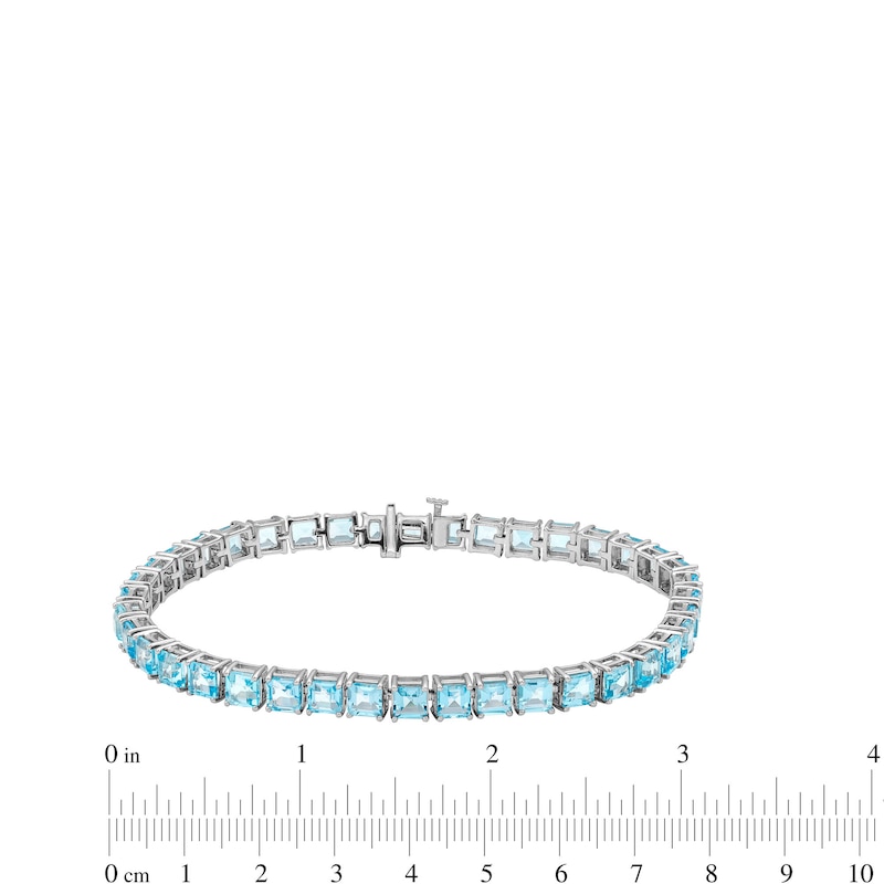 Main Image 4 of 4.0mm Princess-Cut Swiss Blue Topaz Tennis Bracelet in Sterling Silver - 7.5"