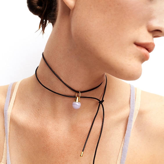 PDPAOLAâ¢ at Zales 12.0mm Blue Agate Bead Hoop Earring and Necklace Charm in Sterling Silver with 18K Gold Plate