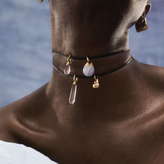 PDPAOLAâ¢ at Zales 12.0mm Blue Agate Bead Hoop Earring and Necklace Charm in Sterling Silver with 18K Gold Plate
