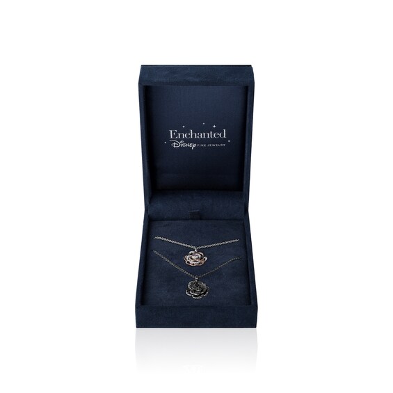 Enchanted Disney Lab-Created Sapphire, Onyx and Diamond Rose Two Piece Pendant Set in Sterling Silver and 10K Rose Gold