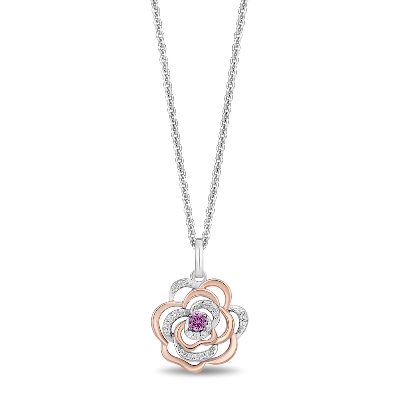 Main Image 4 of Enchanted Disney Lab-Created Sapphire, Onyx and Diamond Rose Two Piece Pendant Set in Sterling Silver and 10K Rose Gold