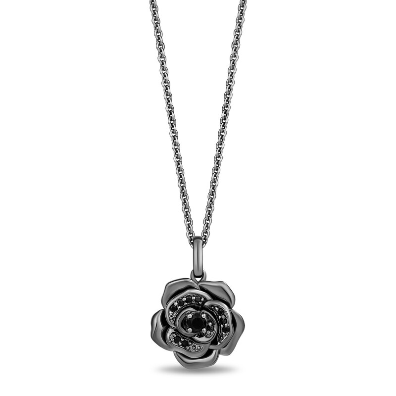 Main Image 7 of Enchanted Disney Lab-Created Sapphire, Onyx and Diamond Rose Two Piece Pendant Set in Sterling Silver and 10K Rose Gold