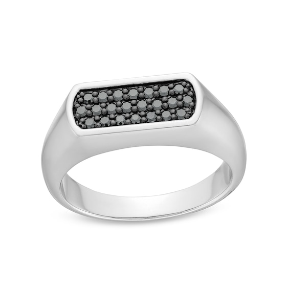 Vera Wang Men 3/8 CT. T.w. Black Diamond Rectangle-Top Ring in Sterling Silver