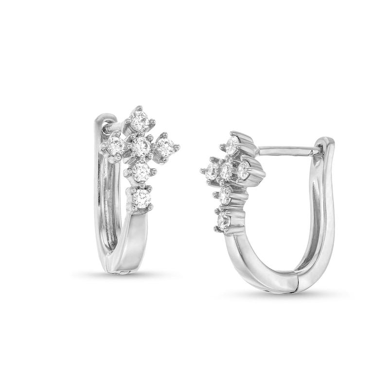 Main Image 1 of 1/4 CT. T.W. Diamond Cross Huggie Hoop Earrings in 10K White Gold