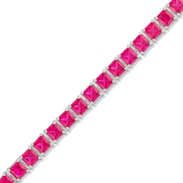 4.0mm Princess-Cut Lab-Created Ruby Tennis Bracelet in Sterling Silver - 7.5"