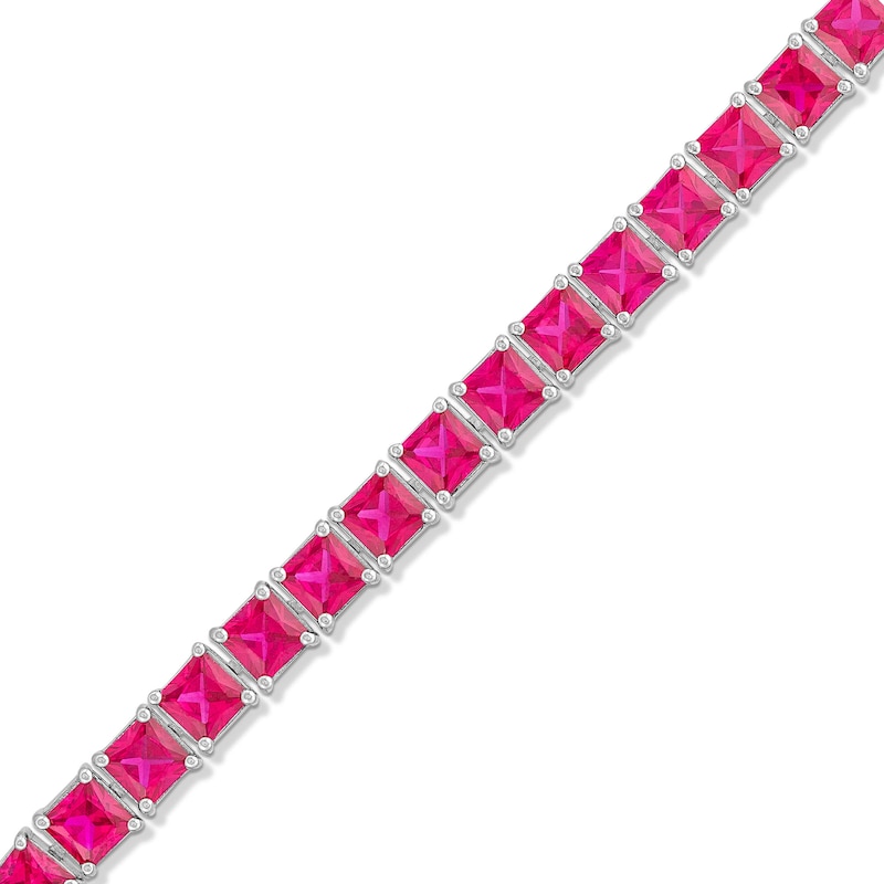 Main Image 1 of 4.0mm Princess-Cut Lab-Created Ruby Tennis Bracelet in Sterling Silver - 7.5"