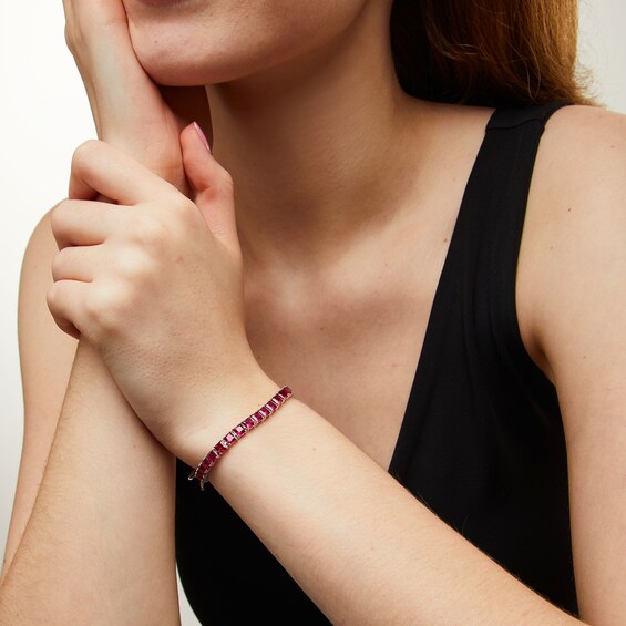 4.0mm Princess-Cut Lab-Created Ruby Tennis Bracelet in Sterling Silver - 7.5"