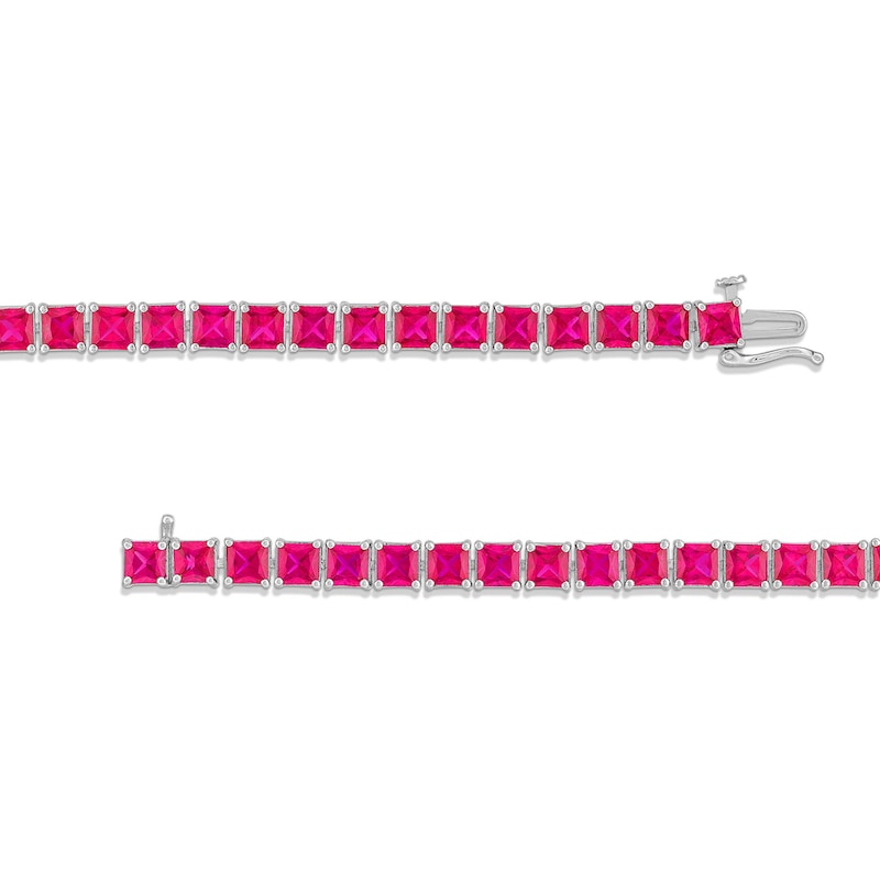 Main Image 3 of 4.0mm Princess-Cut Lab-Created Ruby Tennis Bracelet in Sterling Silver - 7.5"