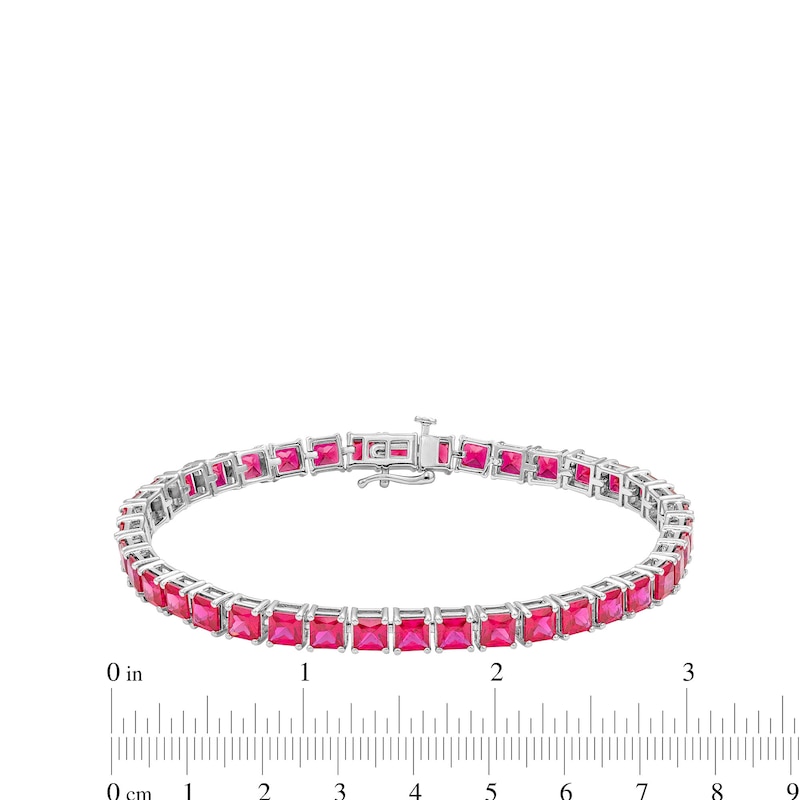 Main Image 4 of 4.0mm Princess-Cut Lab-Created Ruby Tennis Bracelet in Sterling Silver - 7.5"