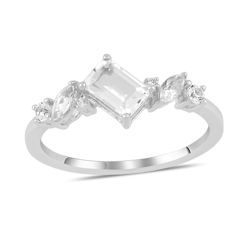 Main Image 1 of Multi-Shaped White Lab-Created Sapphire Ring in Sterling Silver