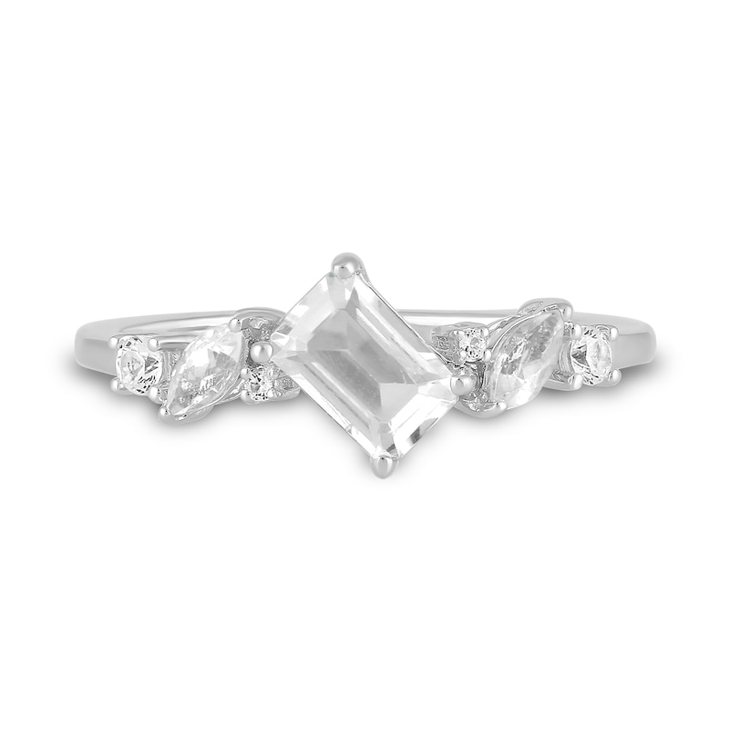 Main Image 3 of Multi-Shaped White Lab-Created Sapphire Ring in Sterling Silver