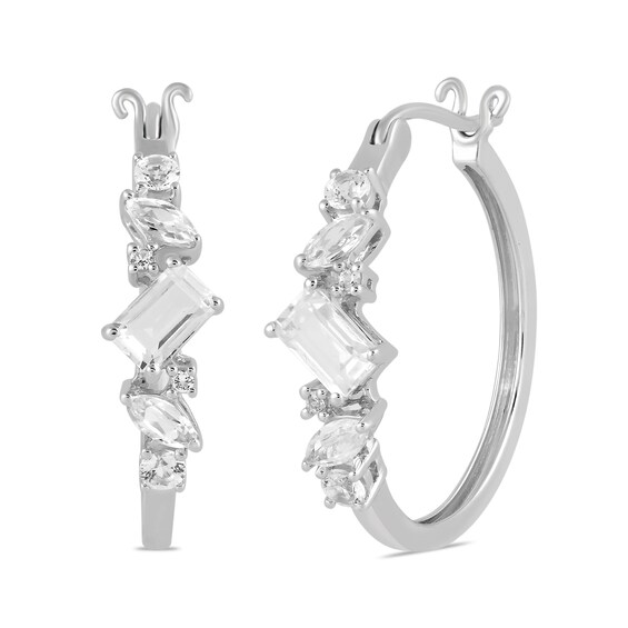 Multi-Shaped White Lab-Created Sapphire Linear Drop Earrings in Sterling Silver