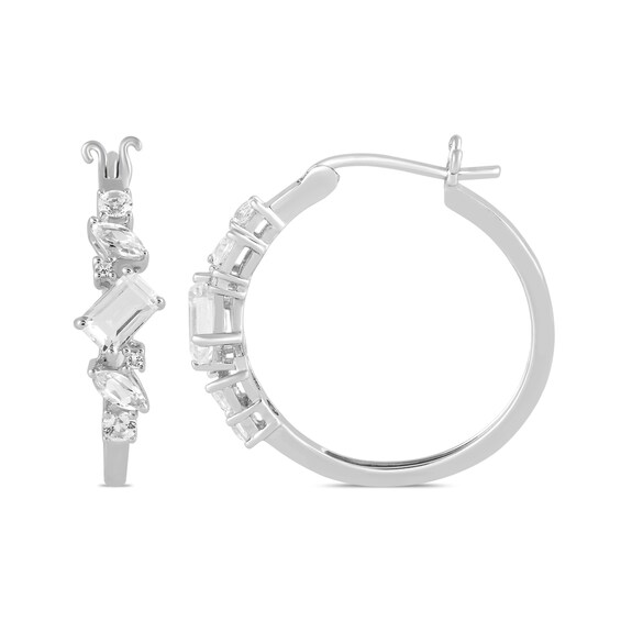 Multi-Shaped White Lab-Created Sapphire Linear Drop Earrings in Sterling Silver