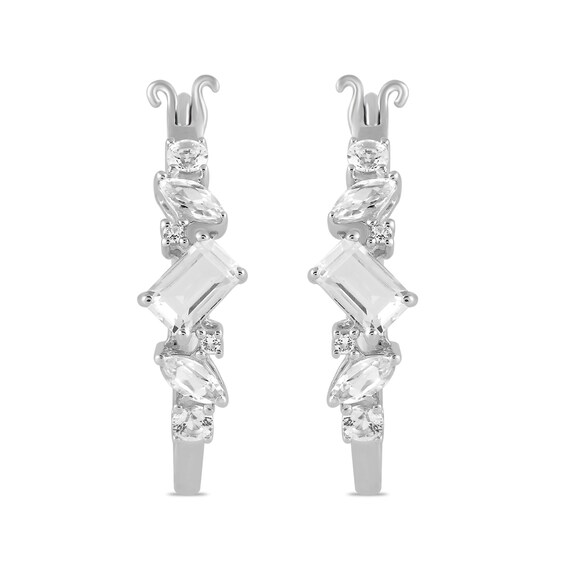 Multi-Shaped White Lab-Created Sapphire Linear Drop Earrings in Sterling Silver