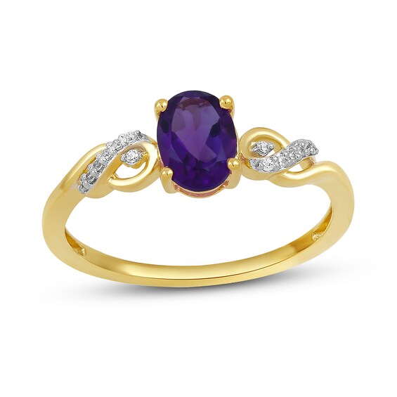 Oval Amethyst and Diamond Accent Scroll Ring in 10K Gold
