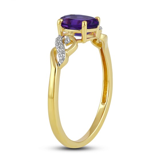 Oval Amethyst and Diamond Accent Scroll Ring in 10K Gold