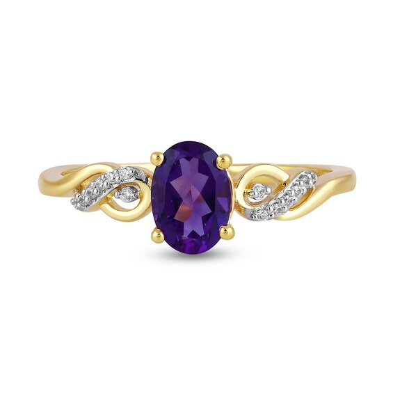 Oval Amethyst and Diamond Accent Scroll Ring in 10K Gold
