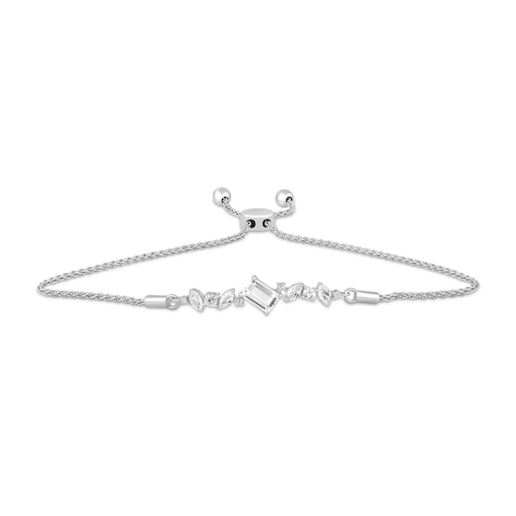 Multi-Shaped White Lab-Created Sapphire Bolo Bracelet in Sterling Silver - 9.5"
